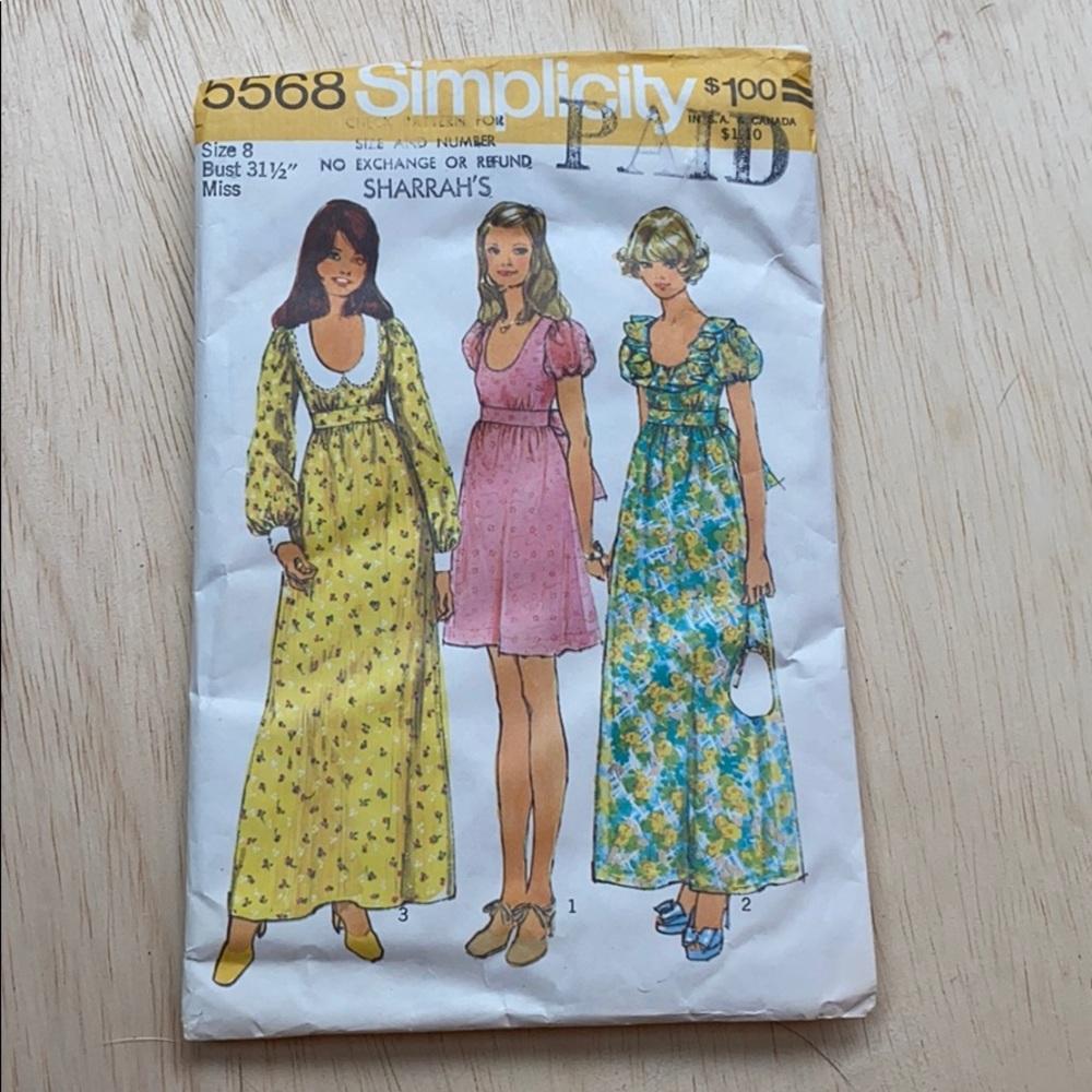Vintage 5568 Simplicity Sewing Pattern
